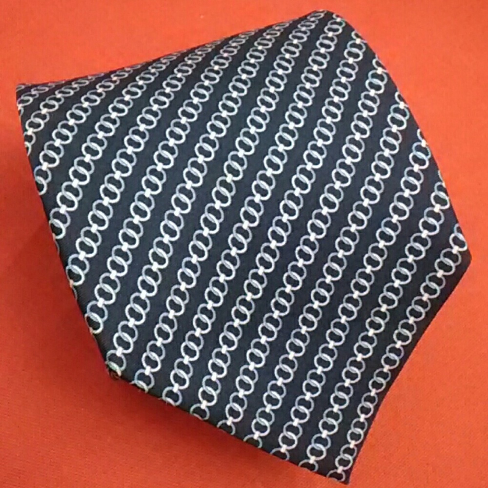 Navy Blue Silk Tie Link Pattern By T M Lewin EUC